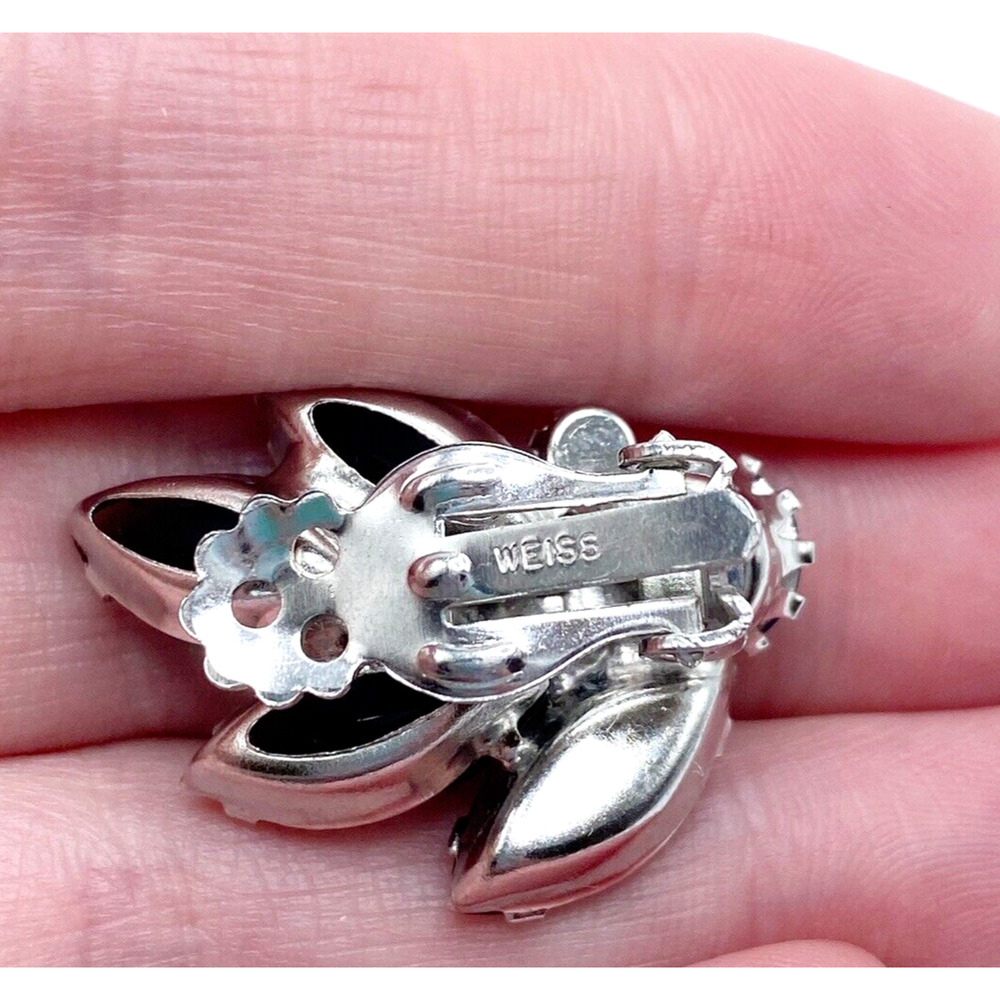 Vintage Weiss Shades of Blue Rhinestone Clip On Earrings Silver Tone Estate Glam - Picture 8 of 9